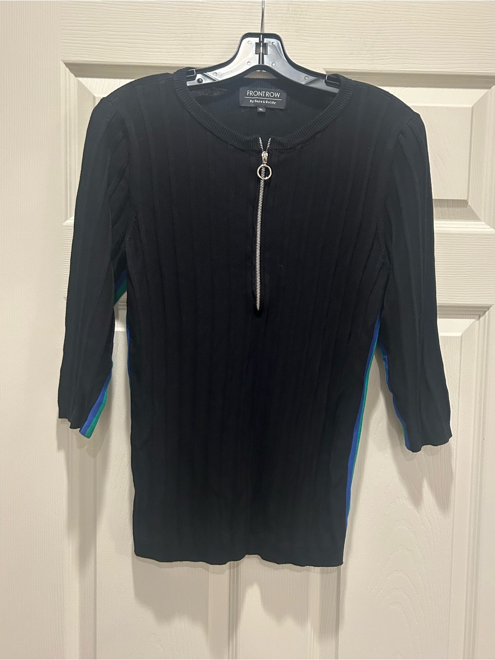 Front Row Black Ribbed Zip-Front Women’s Top